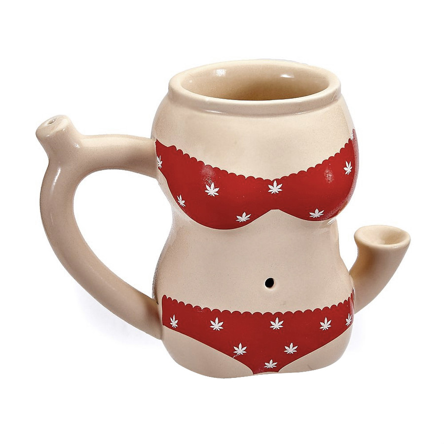 Ceramic Mug with Pipe | Leaf Bikini Woman Red